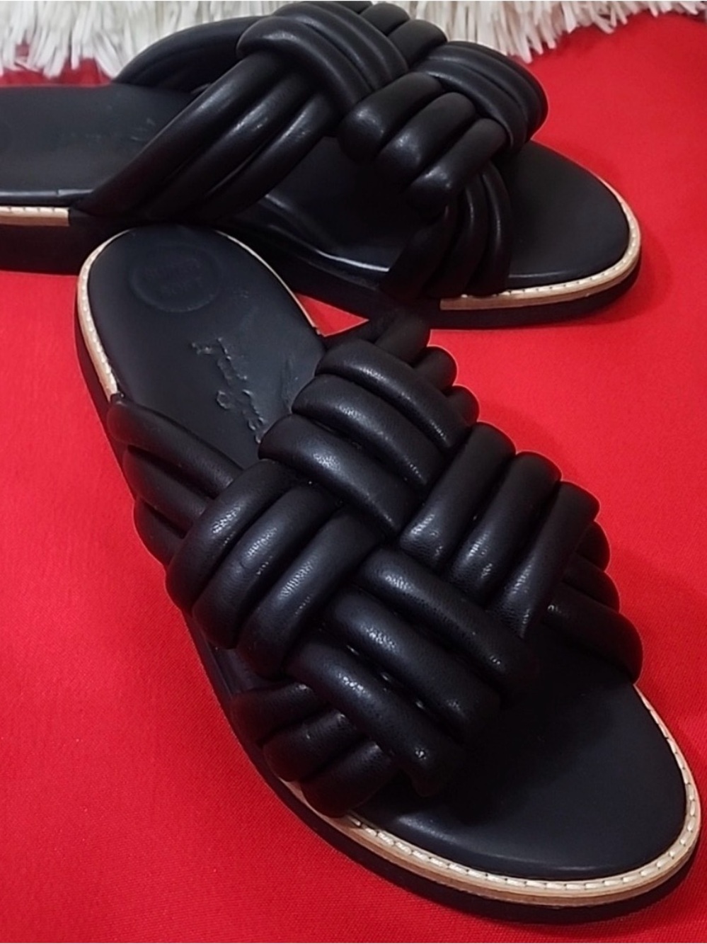 Paul Green Black Braided Leather Slide Sandals - Picture 2 of 5